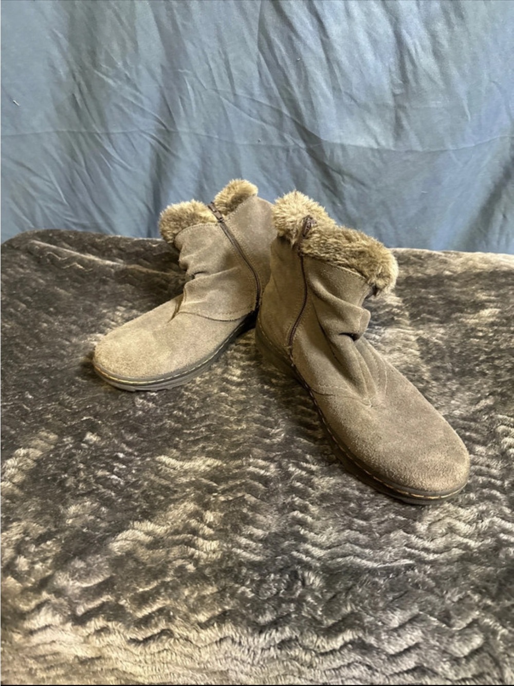 BareTraps Taupe Faux-Fur Suede Ankle Boots